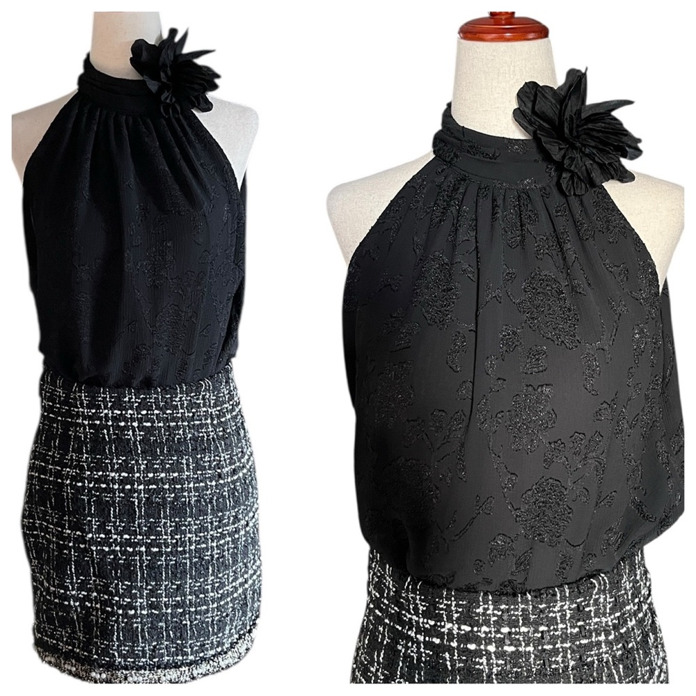 Zara flower sleeveless high neck blouse